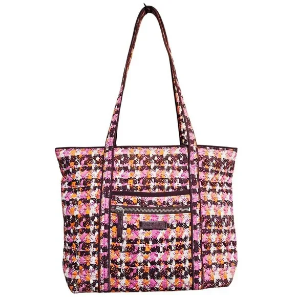 Vera Bradley Classic Tote Bag Houndstooth Tweeds Pink Orange Brown Quilted Retir - Picture 1 of 8